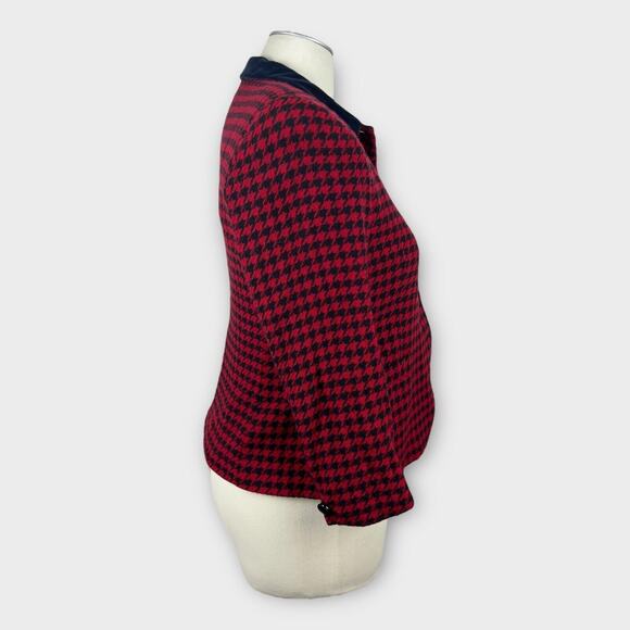 Rena Rowan For Saville Red Black Houndstooth Tweed Wool Blend Blazer 12P - Picture 2 of 10